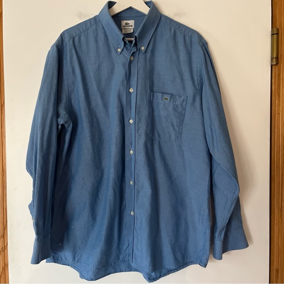 Lacoste Other - Lacoste Shirt Mens Large Blue Long Sleeve Button Up 100% Cotton Regular Fit READ